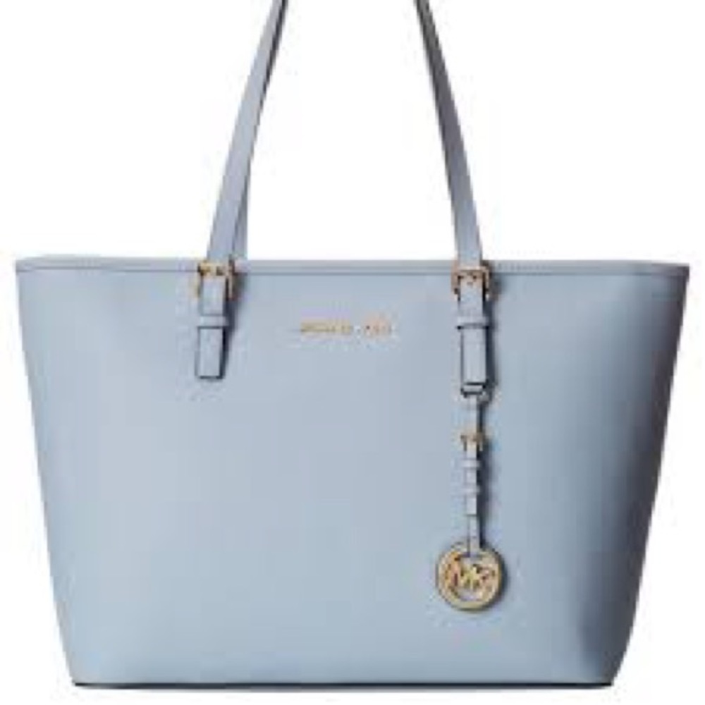 Michael Kors Blue Tote Bag with Gold Hardware and Saffiano Leather